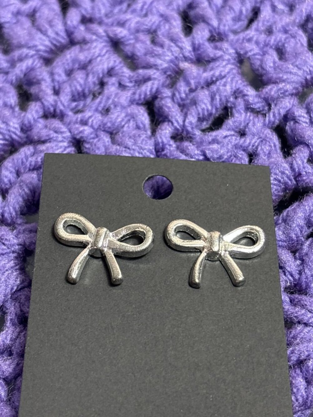 Silvertone Bow Stud Earrings 0.5 X 0.75 inch